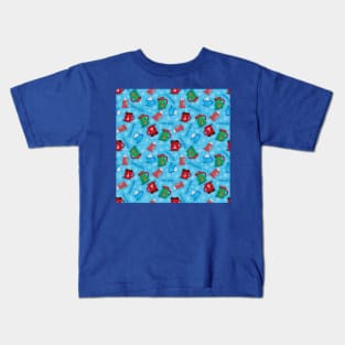 Winter Comfort Mugs with Blue Background Kids T-Shirt